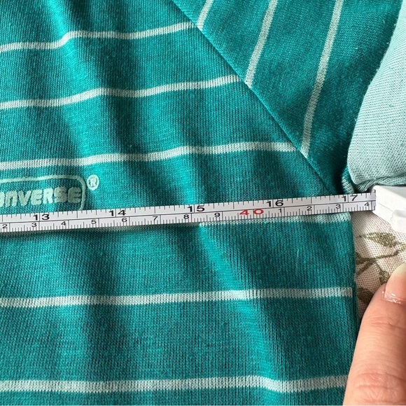 VTG 90s Converse Blue and Teal Short Sleeve Tee Rolled Hem Sz M Made in USA Y2K - Picture 8 of 9
